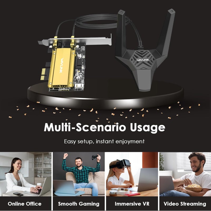 WAVLINK AXE5400 PCIe WiFi 6E WiFi Card with Magnetic Antennas, 2025 Tri-Band Wireless Network Card with Bluetooth 5.3, AX210 Chip, MU-MIMO, WPA3, OFDMA, Low-Profile Bracket, Heat Sink - Image 5